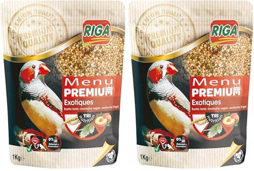 Riga - Menu Premium pour Oiseaux Exotiques - Mélange de Graines, Céréales et Protéines Végétales - Concept Tri-Nutrition - Aide à Un Fonctionnement Intestinal Optimal - 1 kg (Lot de 2)