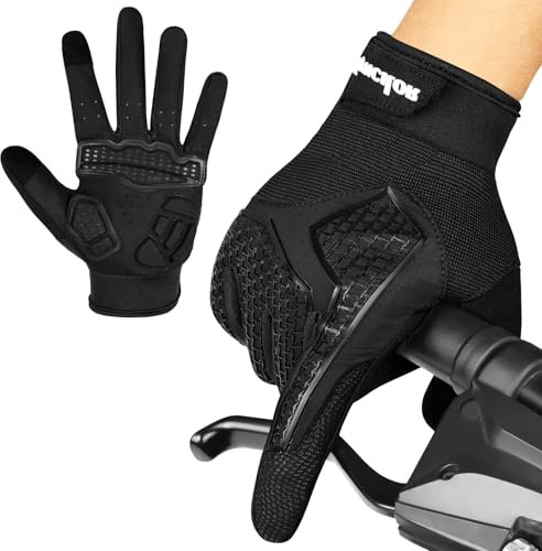 BUTBU Fahrradhandschuhe, Herren Damen Sporthandschuhe, Laufhandschuhe Anti-Rutsch Full Finger, Wasserdicht Winddichte Handschuhe, Fahrrad Handschuh für Laufen, Radfahren, Fahren, Angeln(L, Schwarz)