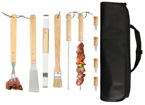 Grillverktygsset för utomhusbruk, 10 st grillset med bärbar väska, grillverktyg med spade och tång med påse för matlagning utomhus