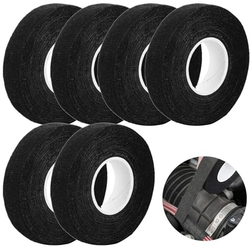 ASelected 6 stycken tygband i fordon, 19 mm x 15 m, isoleringstejp, svart kabelband, självhäftande textiltejp, vävtejp för kabelträd