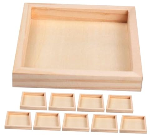 Beaupretty Wooden Nested Serving Trays and Square Shape Puzzle Toy Trays for Block Puzzle Storage, 10pcs Set, Suitable for Organizing Toys and Sundries in Playrooms and Bedrooms