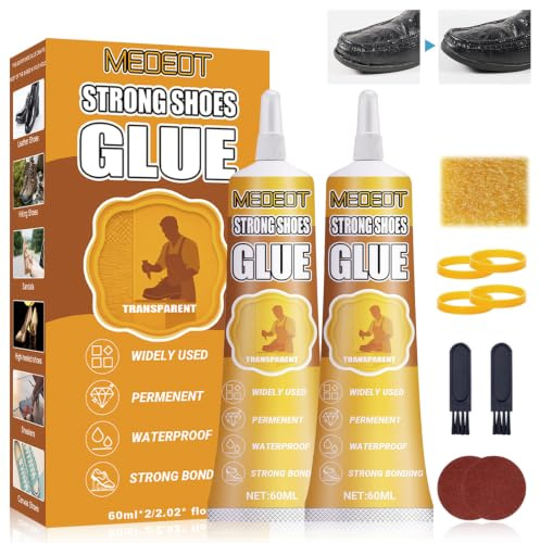 Meoeot Pegamento Calzado, Pegamento Zapatos Extrafuerte, Adhesivo para zapatos Profesional, Pegamentos Suela Zapatos, Ideal para Reparar Zapatillas, Botas y Sandalias Agrietadas y Desgastadas, 60 ml*2