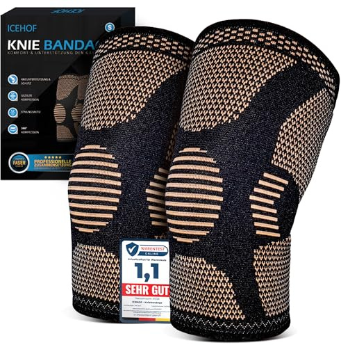ICEHOF Rodillera para Hombre y Mujer con Iones de Cobre - Compresión 360°, Antideslizante y Transpirable - Soporte para Rodilla, Protector de Rodilla - Estabilización para Menisco, Artrosis - 1 Par (S