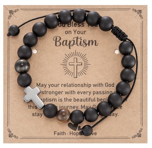 HUTIMY Baptism Bracelet for Men Adult Male Confirmation Cross First Holy Communion Gifts