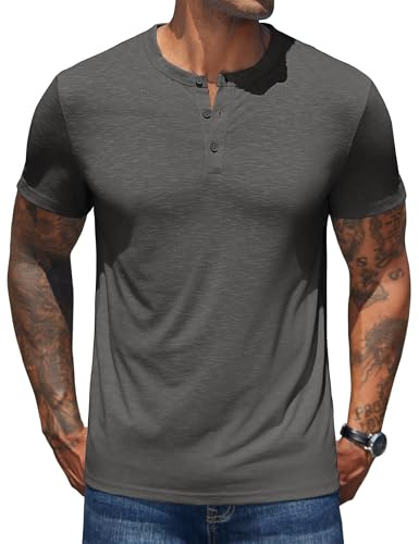 COOFANDY Camiseta Hombre Manga Corta T-Shirt Henley Verano Casual Cuello Redondo con Botones