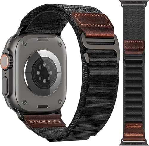 Alpine Loop-läderarmband kompatibelt med Apple Watch Ultra 49 mm, 46 mm, 45 mm, 44 mm, 42 mm, 41 mm, 40 mm, 38 mm, ersättningsband kompatibelt med iWatch, 42/44/45/49mm, Nylon, Ingen ädelsten