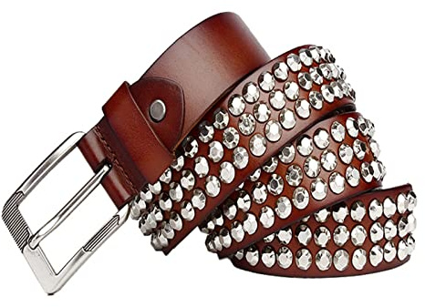 Unisex Punk Läderbälte - Rock Metal Silver 3 Rader Unikt Nitbälte, Spänne, For Jeansbyxor(Brown,105cm/waist:34-36in)
