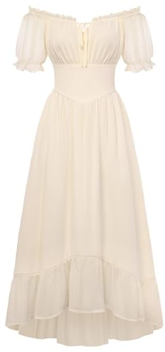 SCARLET DARKNESS Women Renaissance A-Line Dress Off Shoulder Dress | Long Sleeve Smocked Waist Tiered Long Maxi Dresses with Pockets