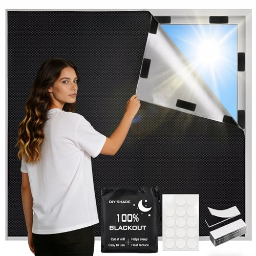 Blackout Blind, 200 x 145 CM Temporary Blackout Blinds Stick on, No Drill Blinds for Windows Portable Black Out Blinds Fits Any Size Shape, for Bedroom Nursery Baby Sleep Home Office