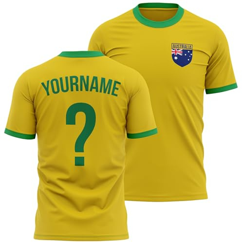 Mens Australia Football T Shirt - Personalised Name Number Australian Team - Footie Aussie Supporters Fans Tee