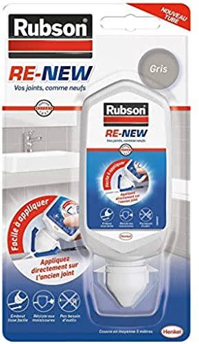 Rubson RE-NEW (1 x 80ml), mastic sanitaire gris à base de silicone, s'applique sur le joint déjà existant, mastic étanche & anti-moisissures