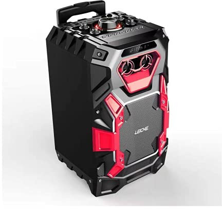 LEICKE Altoparlante Bluetooth Grande con Audio DJ, Sistema Audio con USB, Radio FM, Connessione per Chitarra e Impianto Karaoke, Cassa Trolley con Illuminazione a LED