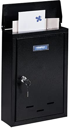 Relaxdays Buzón Pared Vertical, Placa para Nombre, Metálico, 2 Llaves, de Exterior, 35,5 x 24 x 9 cm, Estrecho, Negro