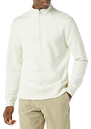 Amazon Essentials Men's Regular Fit Long-Sleeve Quarter-Zip Casual Smart Pullover Fleece Sweatshirt, Off-white, L