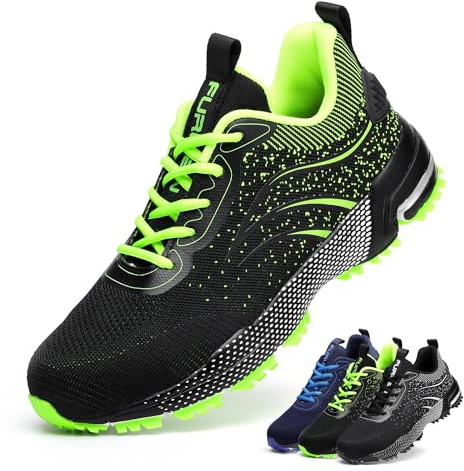 Furuian Steel Toe Shoes for Men & Women Lightweight Safety Work Shoes Comfortable Steel Toe Sneakers Warehouse Industry Work Sneakers Green