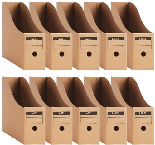 yuejuhe 10Pcs Magazine File Holder, Rack Cardboard Desk Organiser with Labels, A4 Kraft Paper Document Filing Box for School Office Desktop File Paper Divider Storage (10)