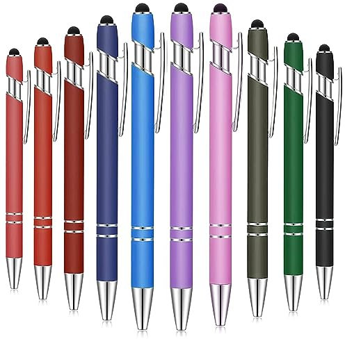 qingmeng Kugelschreiber mit Touchpen, 10 Stück Kugelschreiber Hochwertig Metall, Kugelschreibers Set Schwarz, Kulli für Einfaches & Weiches Schreiben, Gel Kugelschreibers Ergonomisch Aesthetic Pen
