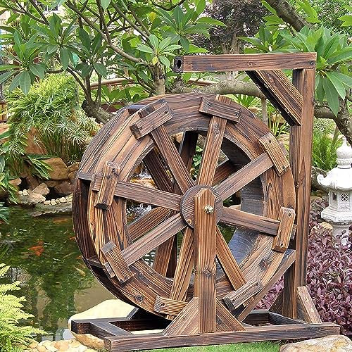 Fontana d'acqua per giardino, fontana con ruota idraulica, giochi d'acqua per decorazioni da giardino, giochi d'acqua con fontana ornamentale a cascata con ruote Feng Shui, giochi d'acqua viventi ( Co