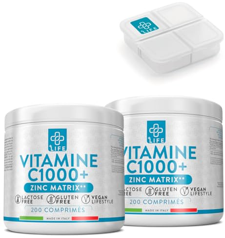 Vitamina C 1000 Mg Zinc 400 Comprimidos PiùLife, Acido Ascorbico Puro, Vitamina C Y Zinc 10mg, Vitaminas Para El Cansancio, Defensas Inmunitarias Adultos, Suplementos Vitaminicos Antioxidante, Vit C