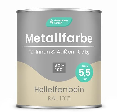 Grundmann Metallfarbe ACL 100 - Beige 0,7 Kg - Seidenmatt - 4in1 Metallschutzlack inkl. Rostschutz und Grundierung - RAL 1015 Hellelfenbein