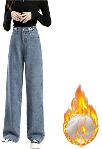 AYGJKIE Jeggings Women's Denim Look Trousers with Inner Lining, High Waist Slim fit Treggings, Seamless Thermal Leggings, Stretch Warm Straight Jeans (Color : Blue, Size : X-Small)