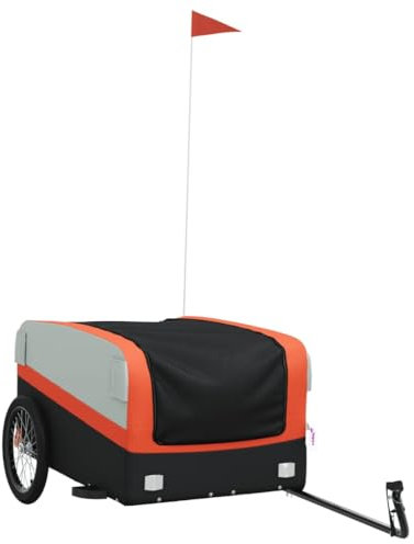 vidaXL Lastenanhänger, Anhänger für Fahrrad, Fahrradanhänger mit Deichsel Sicherheitsflagge, Transportanhänger, Schwarz Orange 45kg Eisen