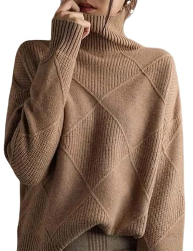 QKCQQTS Pull à col roulé en Cachemire pour Femme, Nouveau Style 2024, Couleur Unie, Automne et Hiver, Pull extérieur Ample et épais (Coffee,M)