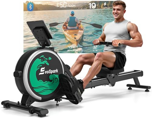 Rudergerät für Zuhause, EvoSpark Rudergerät mit 16 Stufen Widerstand, APP-Verbindung, Upgrade Doppel-Slide-Rails Ultraleise Rudermaschine, LCD-Datenanzeige, Die Erste Wahl für Fitnessgeräte