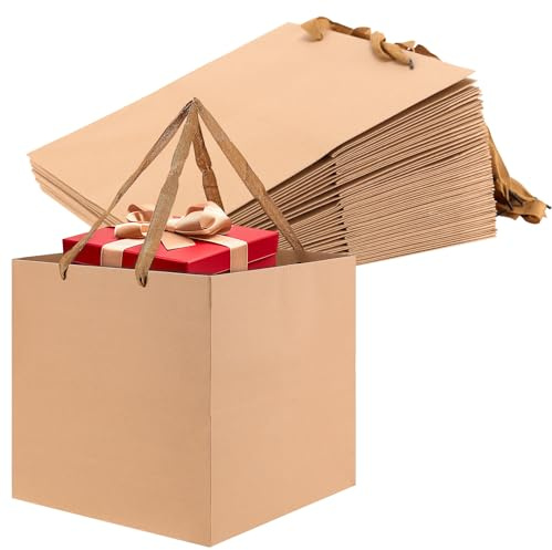 CHUENKUK 15 bolsas de papel grandes cuadradas, 30 x 30 x 30 cm, bolsas de papel kraft con asa, color marrón, bolsas de regalo para fiestas, compras, regalos