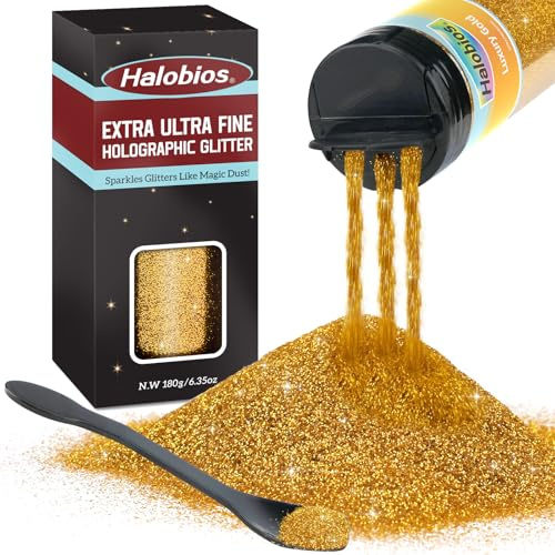 Halobios Feiner Glitzer, 180g Luxus-Gold Bastelglitzer für Party und Kunstunterricht, Körpernagelglitzer für Bühnen-Make-up.