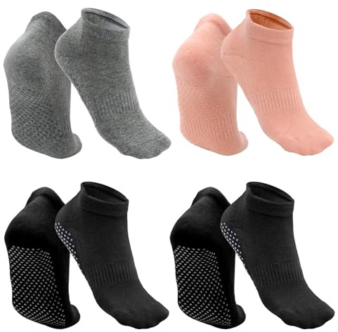 Soleeya 4 Paires Chaussettes Antidérapantes Femme Pilate Yoga EU 36-40, Respirantes Chaussettes Sport Antidérapantes Femme Homme en Coton
