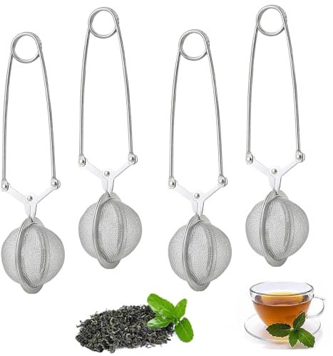Set of 4 tea strainers, spice strainer, tea infuser, tea tongs for loose tea, tea balls with telescopic handle, tea tongs made of 304 stainless steel, tea strainer for tea lovers, tea strainer for