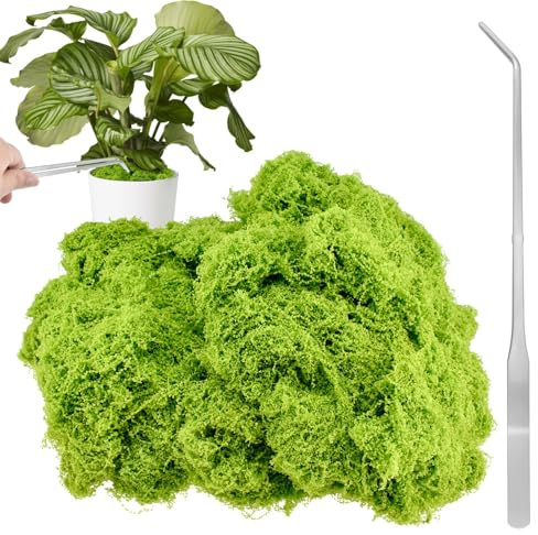 8 Oz Fake Green Moss with 10.6 Tweezer, Artificial Faux Moss Decoration for DIY Indoor Potted Plants, Model Making, Crafts, Garden, Table Center, Walls, Glass Containers, Art Landscape, Home Décor