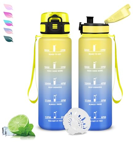 Botella Agua, 500ml Botella Agua Niños, Cantimplora con Marca de Tiempo, A Prueba de fugas, Fácil de Transportar, Cantimplora con Filtro, para la Escuela, Viajar, Deportes, Camping, Oficina, Bicicleta