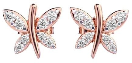 Clous d'oreilles en argent sterling 925 en forme de mouches tournoyantes | Plaqué or rose | Pierre n° 16 | Taille de la pierre : 0,01-0,0 mm | Poids : 0,19 crt | Forme : ronde | 1,398 g | LKE_R_00177