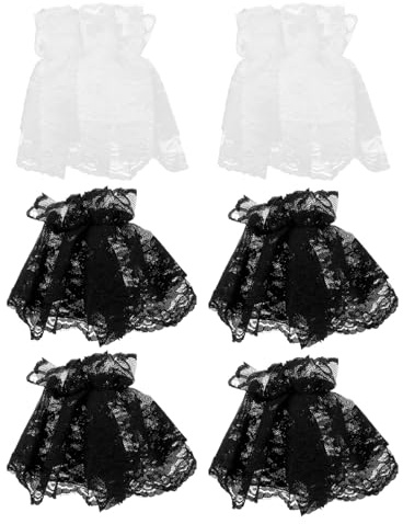 LIGIGWASH 3 Par Lolita Korta Fingerlösa Spetsarmband för Tjejer Elastiska och Flexibla Spetsarmband i Vintage- för Cosplay Rollspel och Festliga Tillfällen Inkluderar Svarta och