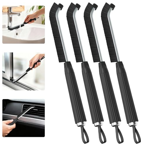 Oderra Cepillo De Limpieza De Grietas con Cerdas Duras, 3 mm Cepillo Limpia Juntas para Ducha, Cocina Y Baño, para Grietas De Azulejos Y Rincones Estrechos, Cepillos Limpieza Hogar (Juego De 4, Negr)