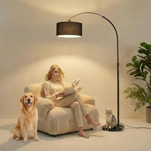 OOPTREVOL Arc Floor Lamp with Fan Head, Dimmable Floor Lamps with Remote, 3 Color Temperatures Adjustable Standing Lamp, Bright Reading Floor Lamp with Marble Base for Living Room Bedroom