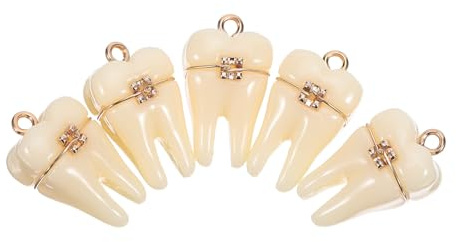 UTHCLO 5 St Smyckestillbehör Halsband Tandhängande Berlocker Mini Tandhängande Ornament Tandhänge Harts Tandprydnad Hartsmodell Tillbehör DIY Örhängen Berlocker Beige