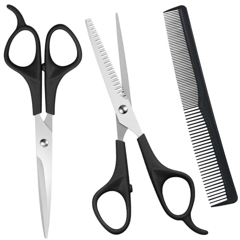AYBUY Hair Cutting Scissors Shears Kit, 6.8 Professional Stainless Steel Barber Haircut Scissors Set Include Hairdressing Scissor, Hair Thinning Scissor and Comb for Hairdressers Home Salon, Black