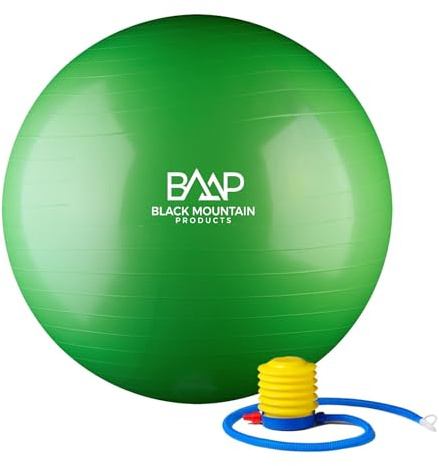 Black Mountain Products Exercise Stability Yoga Ball, Foot Pump, Ball Plug, Plug Puller, 2000 Lbs Static Weight Capacity Antiburst 75cm Green