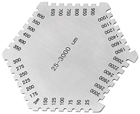 Acero inoxidable (E112) Hexágono Medidor de espesor de película húmeda de alta precisión Gage 25 ~ 3000um Peine de película húmeda Escala mil para la medición del espesor de la pintura desaparecida