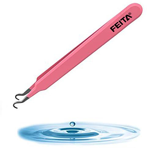 Blackhead Acne Extraction Tweezers - FEITA Pro & Surgical-Grade Stainless Steel Bend Curved Comedone Extractor Tweezer Tool for Remove Whitehead and Clogged Pores, Pimple - Pink