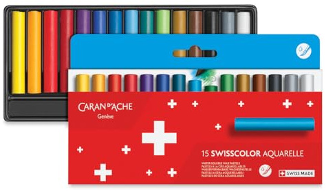 Caran d'Ache Swisscolor 7502.815 Lot de 15 crayons de couleur pastel aquarellables Multicolore