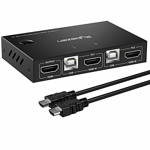 Rybozen KVM Switch, HDMI Monitor Switch for 2 Computers, USB Switcher Box for 2 Computers Share Keyboard, Mouse, Monitor Support 4K@30Hz for Laptop,with 2 USB and 2 Cables
