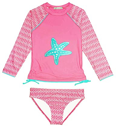weVSwe Traje De Baño para Niñas 2 Piezas Trajes De Baño De Manga Larga con Protección contra Erupciones para Niños Pequeños Protección UPF 50+ Aqua Bow-Knot Starfish 10 Años