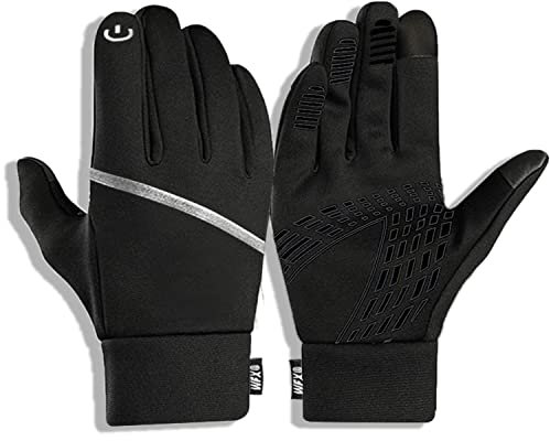 WFX Thermo-Winterhandschuhe für Kinder, Touchscreen, rutschfest, dick, warm, winddicht, Fahrradhandschuhe für Jungen und Mädchen, Größe 6–12, zum Laufen, Outdoor, Fußball, Sport, L, SCHWARZ