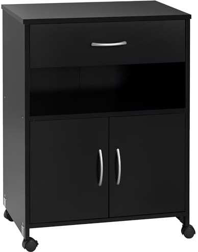 Vinsetto Printer Stand Mobile Printer Cabinet with Storage, Open Shelf, Drawer for Home Office, 60cm x 39cm x 80cm, Black