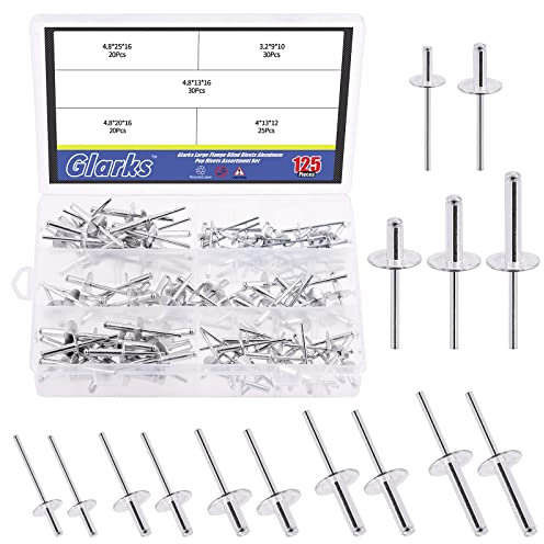 Glarks 125 piezas de 5 tamaños de brida grande de aluminio ciego remaches Pop Remaches Surtido Conjunto para unir placa de metal Pipe Automotive