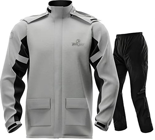 IRON JIA’S Regenanzug Herren Motorrad Regenjacke Wasserdichter Winddicht Atmungsaktiver Reflektierender mit Kapuze mit Reißverschluss Hochwertige Outdoor Regenmantel-Grau-L